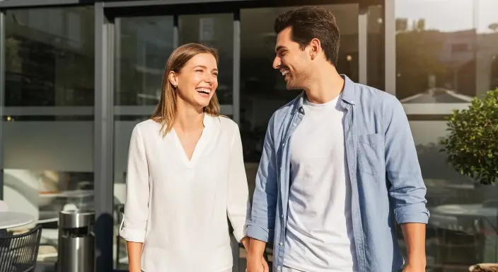 Cheerful Young Couple Disarida Gulusme
